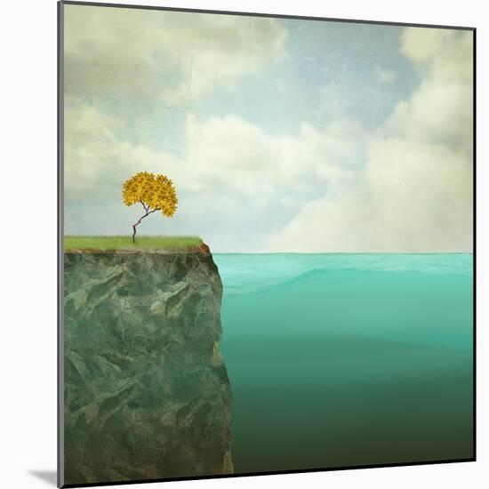 Surreal Illustration of a Small Tree Perched atop the Offshore Rock-Valentina Photos-Mounted Art Print