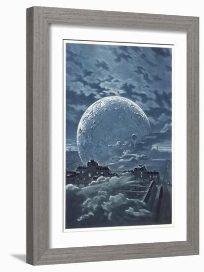 Surreal Image of the Moon Over le Champ-De-Mars in Paris-Eugene Grasset-Framed Art Print