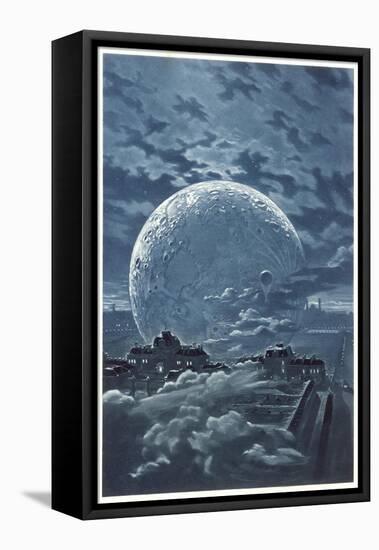 Surreal Image of the Moon Over le Champ-De-Mars in Paris-Eugene Grasset-Framed Stretched Canvas