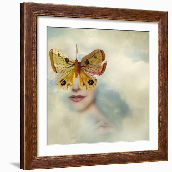 Surreal Image Representing a Female Portrait Shrouded in the Clouds with a Butterfly instead of Her-Valentina Photos-Framed Photographic Print