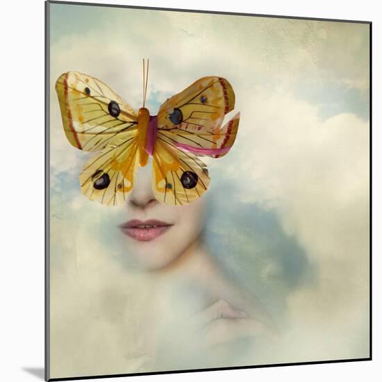 Surreal Image Representing a Female Portrait Shrouded in the Clouds with a Butterfly instead of Her-Valentina Photos-Mounted Photographic Print