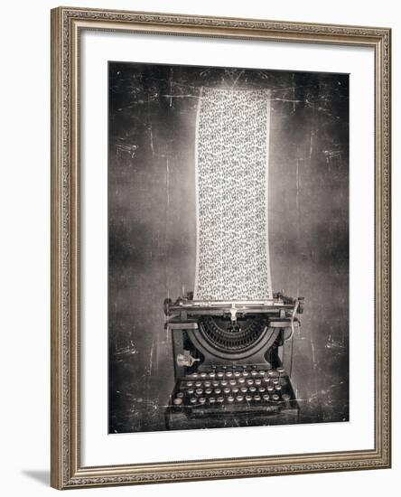 Surreal Imagine in Black and White of a Beautiful Classic Old Fashioned Typewriter with a Very Long-Valentina Photos-Framed Photographic Print