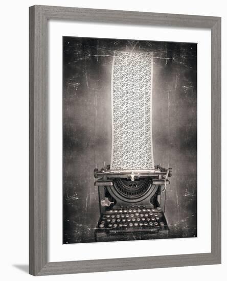 Surreal Imagine in Black and White of a Beautiful Classic Old Fashioned Typewriter with a Very Long-Valentina Photos-Framed Photographic Print