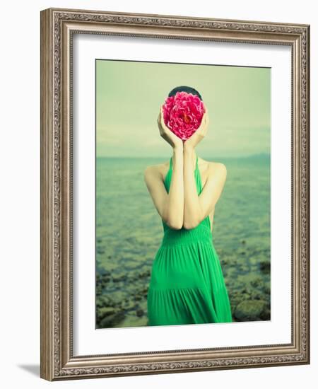 Surreal Portrait Of A Woman With A Flower Instead Of A Face-George Mayer-Framed Art Print