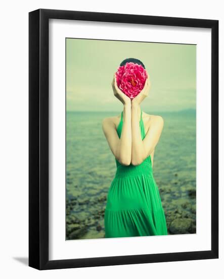 Surreal Portrait Of A Woman With A Flower Instead Of A Face-George Mayer-Framed Art Print