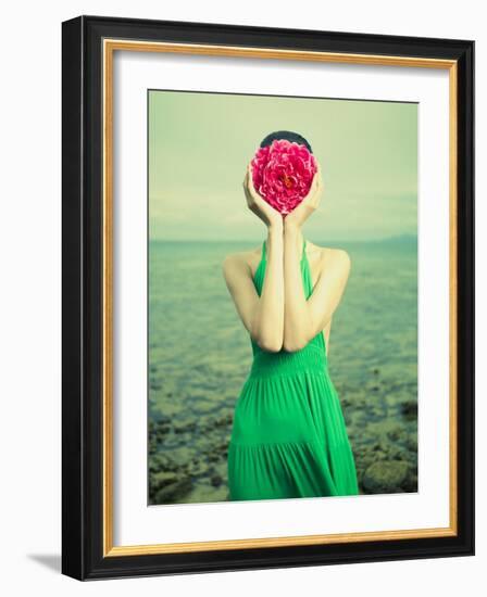 Surreal Portrait Of A Woman With A Flower Instead Of A Face-George Mayer-Framed Art Print
