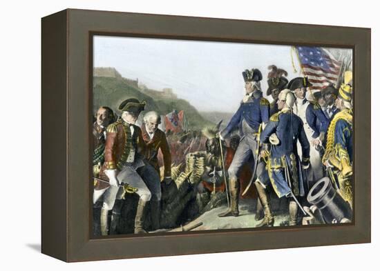 Surrender of British Army to Washington and Rochambeau at Yorktown, c.1781-null-Framed Premier Image Canvas