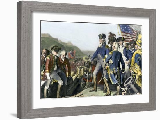 Surrender of British Army to Washington and Rochambeau at Yorktown, c.1781-null-Framed Giclee Print
