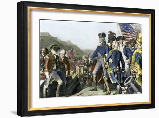 Surrender of British Army to Washington and Rochambeau at Yorktown, c.1781-null-Framed Giclee Print