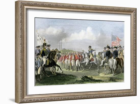 Surrender of the British Army under Lord Cornwallis at Yorktown, c.1781-null-Framed Giclee Print