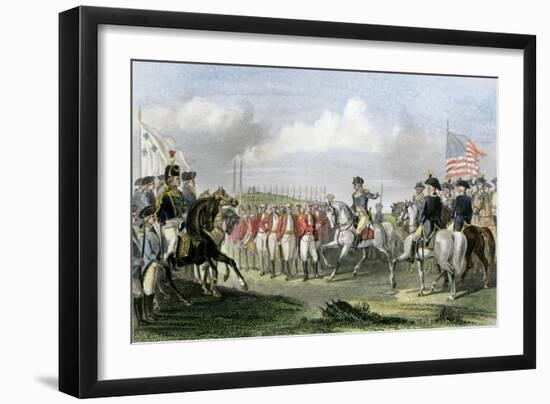 Surrender of the British Army under Lord Cornwallis at Yorktown, c.1781-null-Framed Giclee Print