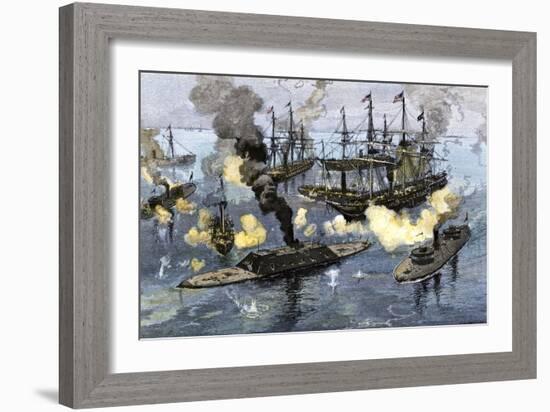 Surrender of the Confederate Ironclad, Tennessee, Battle of Mobile Bay, c.1864-null-Framed Giclee Print