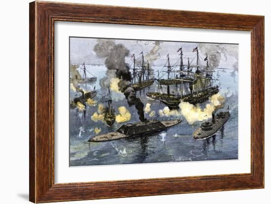 Surrender of the Confederate Ironclad, Tennessee, Battle of Mobile Bay, c.1864-null-Framed Giclee Print