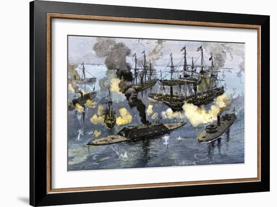 Surrender of the Confederate Ironclad, Tennessee, Battle of Mobile Bay, c.1864-null-Framed Giclee Print