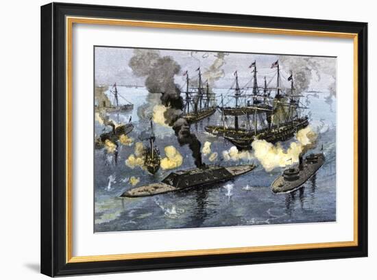 Surrender of the Confederate Ironclad, Tennessee, Battle of Mobile Bay, c.1864-null-Framed Giclee Print