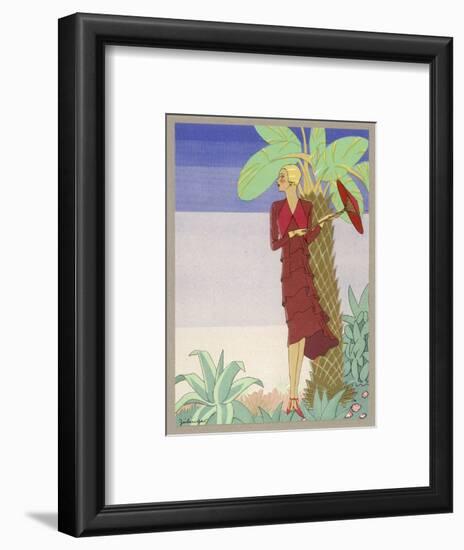 Surrounded by Exotic Vegetation She Stands Primly with Her Parasol-Zeilinger-Framed Art Print