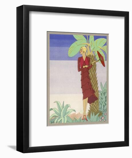 Surrounded by Exotic Vegetation She Stands Primly with Her Parasol-Zeilinger-Framed Art Print