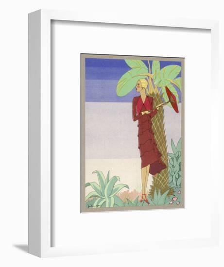 Surrounded by Exotic Vegetation She Stands Primly with Her Parasol-Zeilinger-Framed Art Print