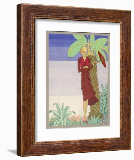 Surrounded by Exotic Vegetation She Stands Primly with Her Parasol-Zeilinger-Framed Art Print