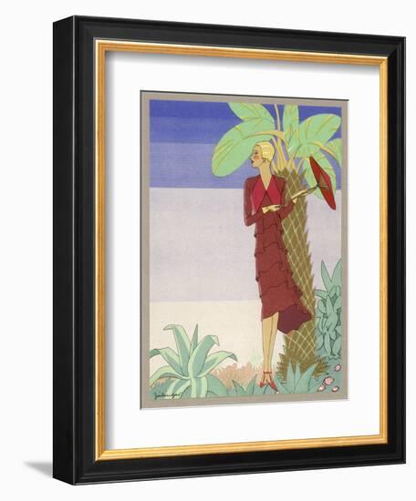 Surrounded by Exotic Vegetation She Stands Primly with Her Parasol-Zeilinger-Framed Art Print