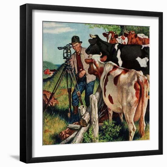 "Surveying the Cow Pasture", July 28, 1956-Amos Sewell-Framed Giclee Print