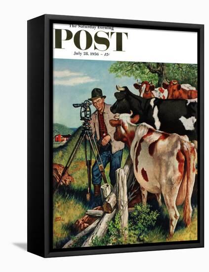 "Surveying the Cow Pasture" Saturday Evening Post Cover, July 28, 1956-Amos Sewell-Framed Premier Image Canvas