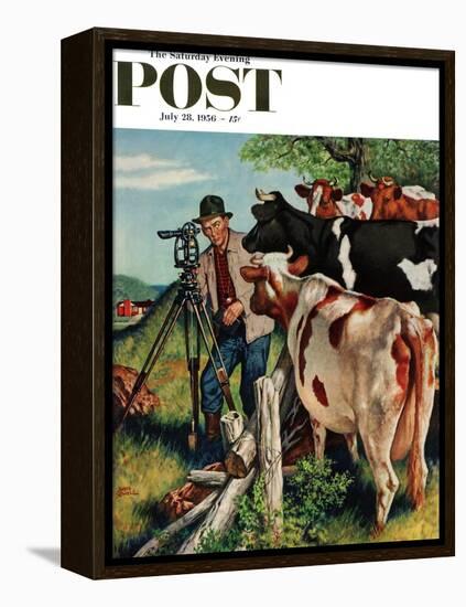 "Surveying the Cow Pasture" Saturday Evening Post Cover, July 28, 1956-Amos Sewell-Framed Premier Image Canvas