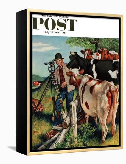 "Surveying the Cow Pasture" Saturday Evening Post Cover, July 28, 1956-Amos Sewell-Framed Premier Image Canvas