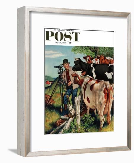 "Surveying the Cow Pasture" Saturday Evening Post Cover, July 28, 1956-Amos Sewell-Framed Giclee Print