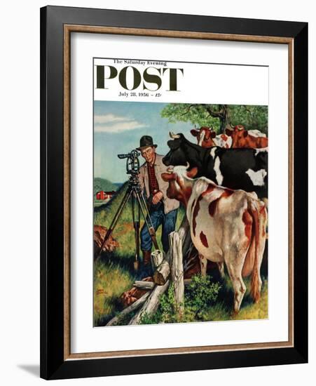 "Surveying the Cow Pasture" Saturday Evening Post Cover, July 28, 1956-Amos Sewell-Framed Giclee Print