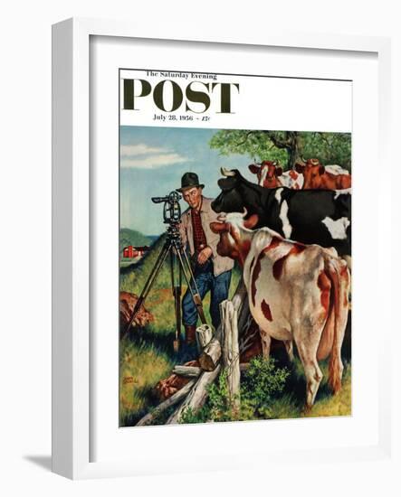 "Surveying the Cow Pasture" Saturday Evening Post Cover, July 28, 1956-Amos Sewell-Framed Giclee Print