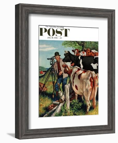 "Surveying the Cow Pasture" Saturday Evening Post Cover, July 28, 1956-Amos Sewell-Framed Giclee Print