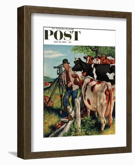 "Surveying the Cow Pasture" Saturday Evening Post Cover, July 28, 1956-Amos Sewell-Framed Giclee Print