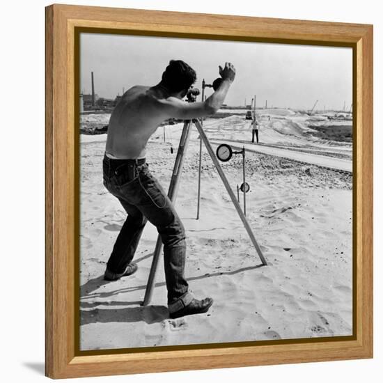 Surveyor Taking Measurements During Construction of the New Jersey Turnpike-Bernard Hoffman-Framed Premier Image Canvas