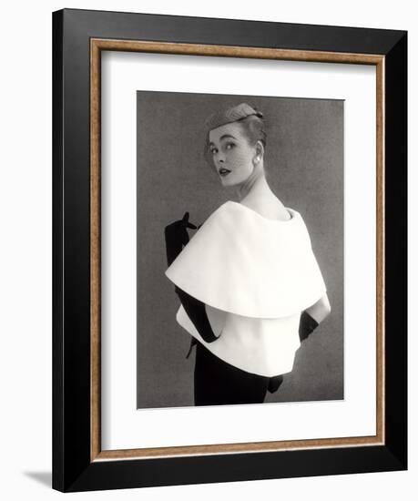 Susan Abraham in a John Cavanagh Tiered Evening Jacket, Dress and Hat, 1954-John French-Framed Giclee Print