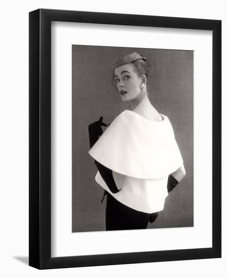 Susan Abraham in a John Cavanagh Tiered Evening Jacket, Dress and Hat, 1954-John French-Framed Giclee Print