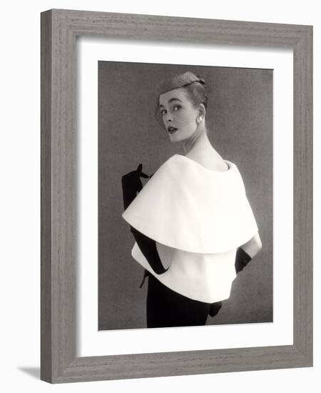 Susan Abraham in a John Cavanagh Tiered Evening Jacket, Dress and Hat, 1954-John French-Framed Giclee Print