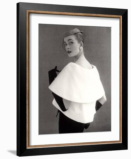 Susan Abraham in a John Cavanagh Tiered Evening Jacket, Dress and Hat, 1954-John French-Framed Giclee Print