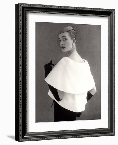 Susan Abraham in a John Cavanagh Tiered Evening Jacket, Dress and Hat, 1954-John French-Framed Giclee Print