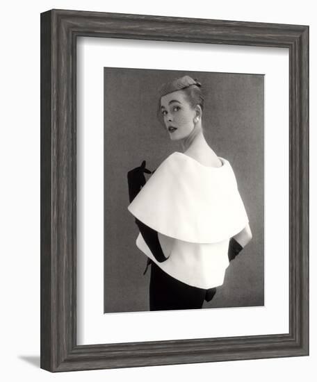 Susan Abraham in a John Cavanagh Tiered Evening Jacket, Dress and Hat, 1954-John French-Framed Giclee Print