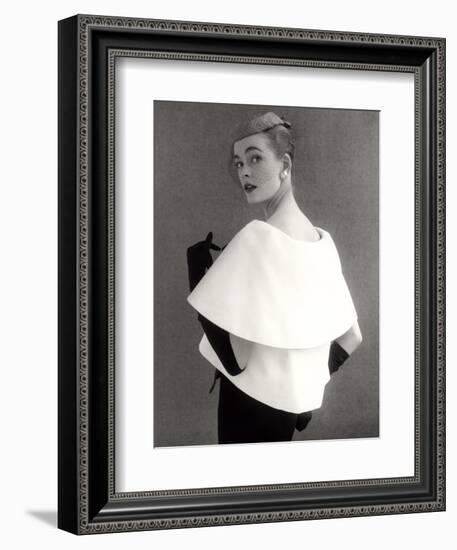 Susan Abraham in a John Cavanagh Tiered Evening Jacket, Dress and Hat, 1954-John French-Framed Giclee Print