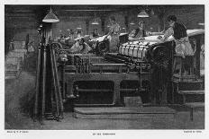 Men Working at Printing Presses Under the Glare of Electric Light-Susan Varley-Stretched Canvas