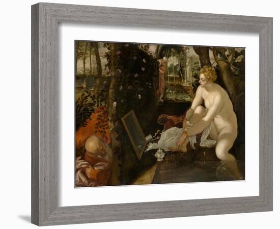 Susanna and the Elders, Ca 1555-Jacopo Tintoretto-Framed Giclee Print