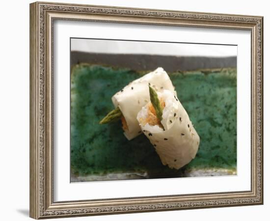 Sushi Appetizer of Salmon and Asparagas in Rice and Sesame Parcel, Japan-Aaron McCoy-Framed Photographic Print