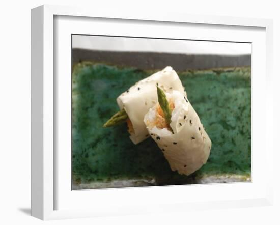Sushi Appetizer of Salmon and Asparagas in Rice and Sesame Parcel, Japan-Aaron McCoy-Framed Photographic Print