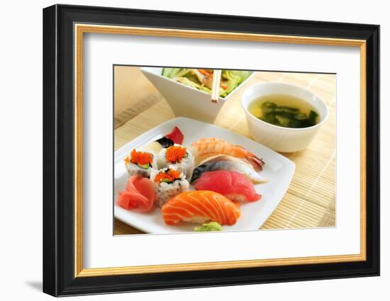 Sushi Lunch with Miso Soup and Green Salad-elenathewise-Framed Photographic Print