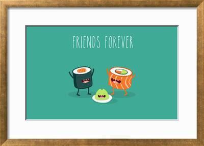 Sushi Roll And Wasabi Japanese Food Vector Cartoon Friends Forever Comic Characters Art Print Serbinka Art Com