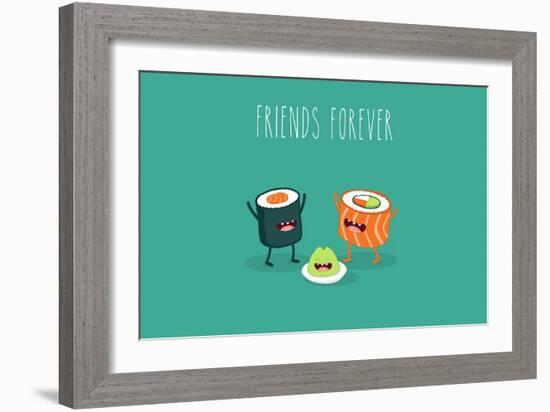 Sushi Roll and Wasabi. Japanese Food. Vector Cartoon. Friends Forever. Comic Characters.-Serbinka-Framed Art Print