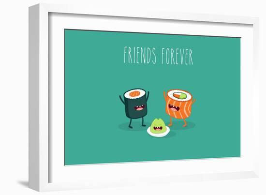 Sushi Roll and Wasabi. Japanese Food. Vector Cartoon. Friends Forever. Comic Characters.-Serbinka-Framed Art Print