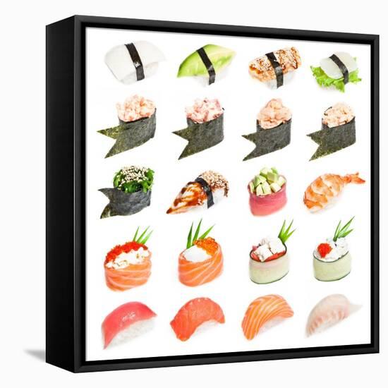 Sushi Set - Different Types Of Sushes Isolated On White Background-heckmannoleg-Framed Stretched Canvas